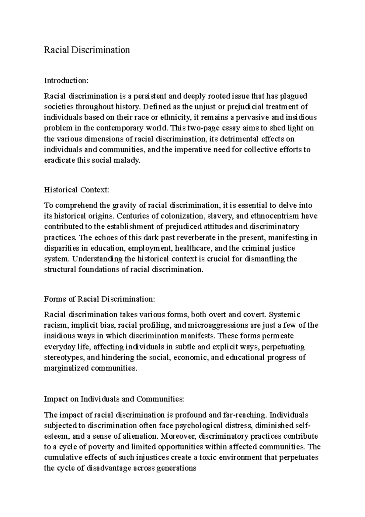 Document 10 - Racial Discrimination Introduction: Racial discrimination ...
