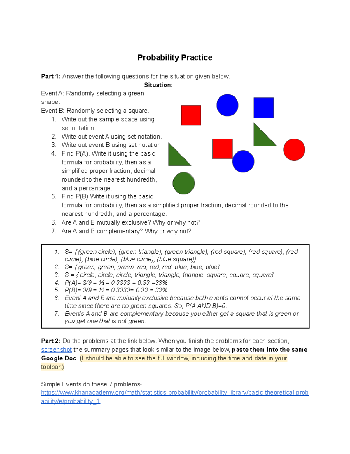 probability practice and problem solving c answer key