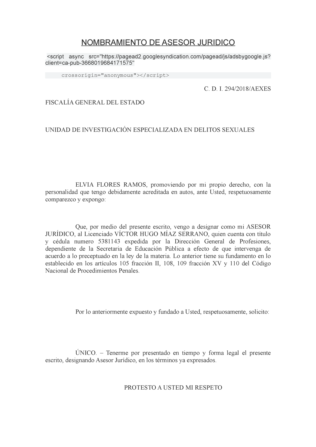 Modelo De Escrito Confiriendo Nombramiento Derechomex