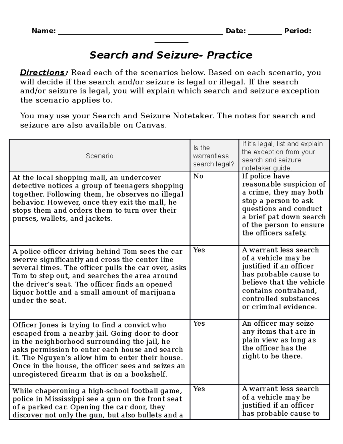 search and seizure assignment