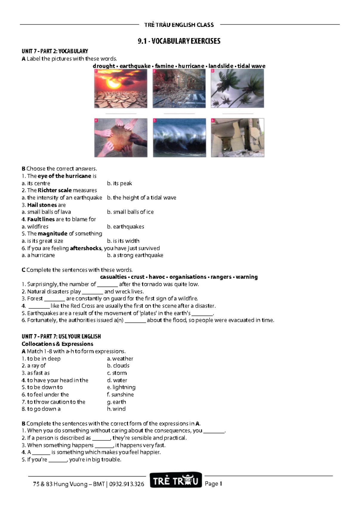 9.1 Unit 7 8 9 (Part 2 - Part 7) - Student - Page 1 9 - VOCABULARY ...