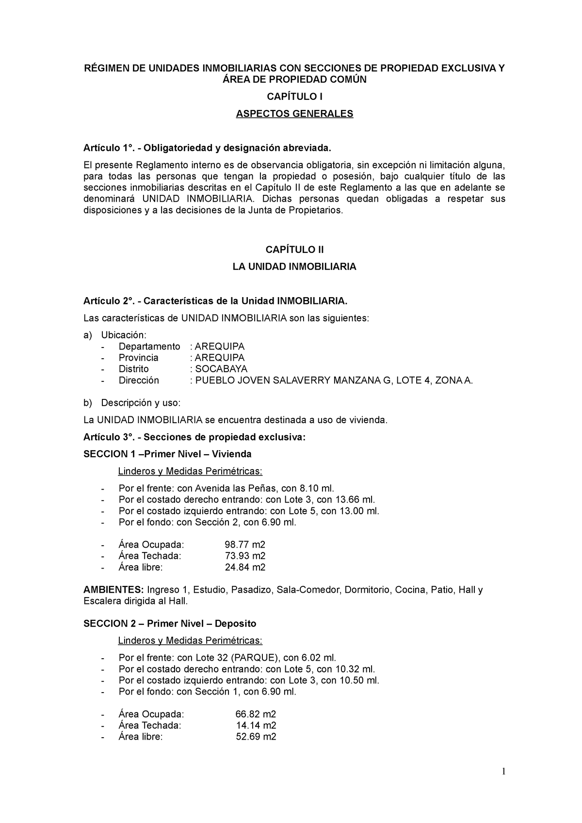 Reglamento Interno Final RÉgimen De Unidades Inmobiliarias Con Secciones De Propiedad 6766