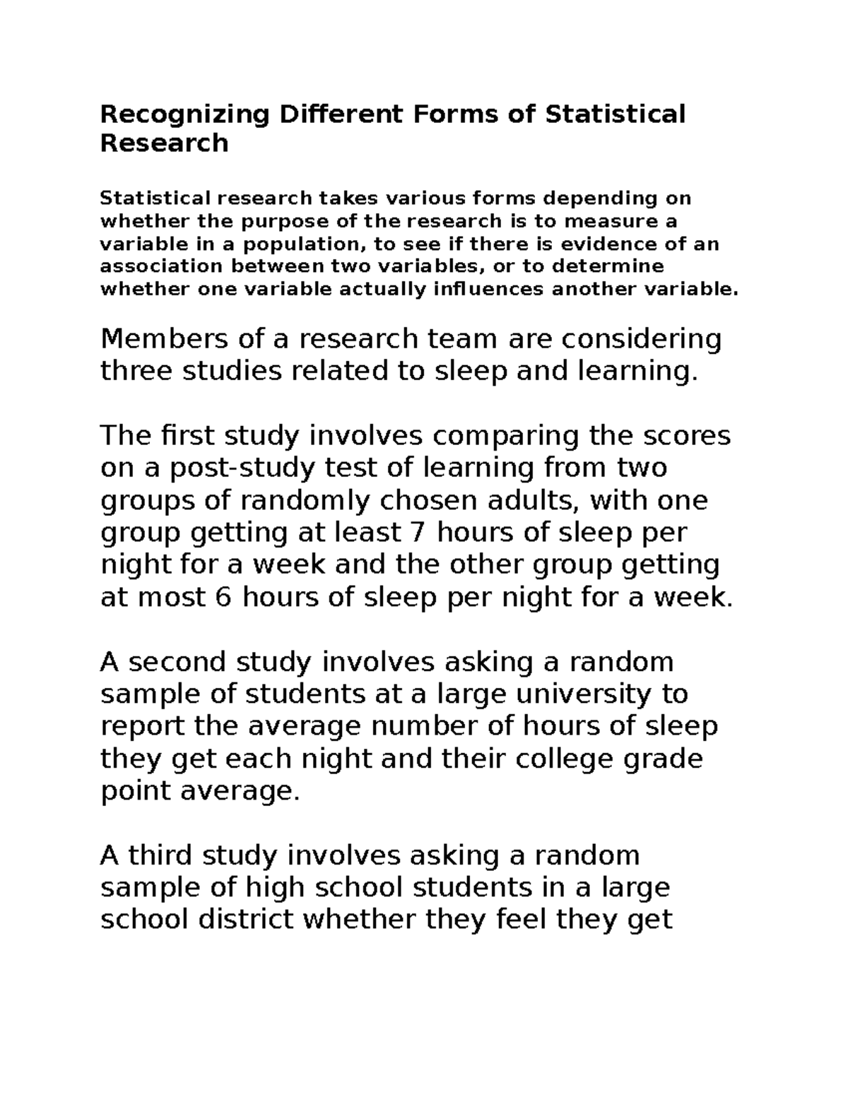Recognizing Different Forms of Statistical Research - Studocu