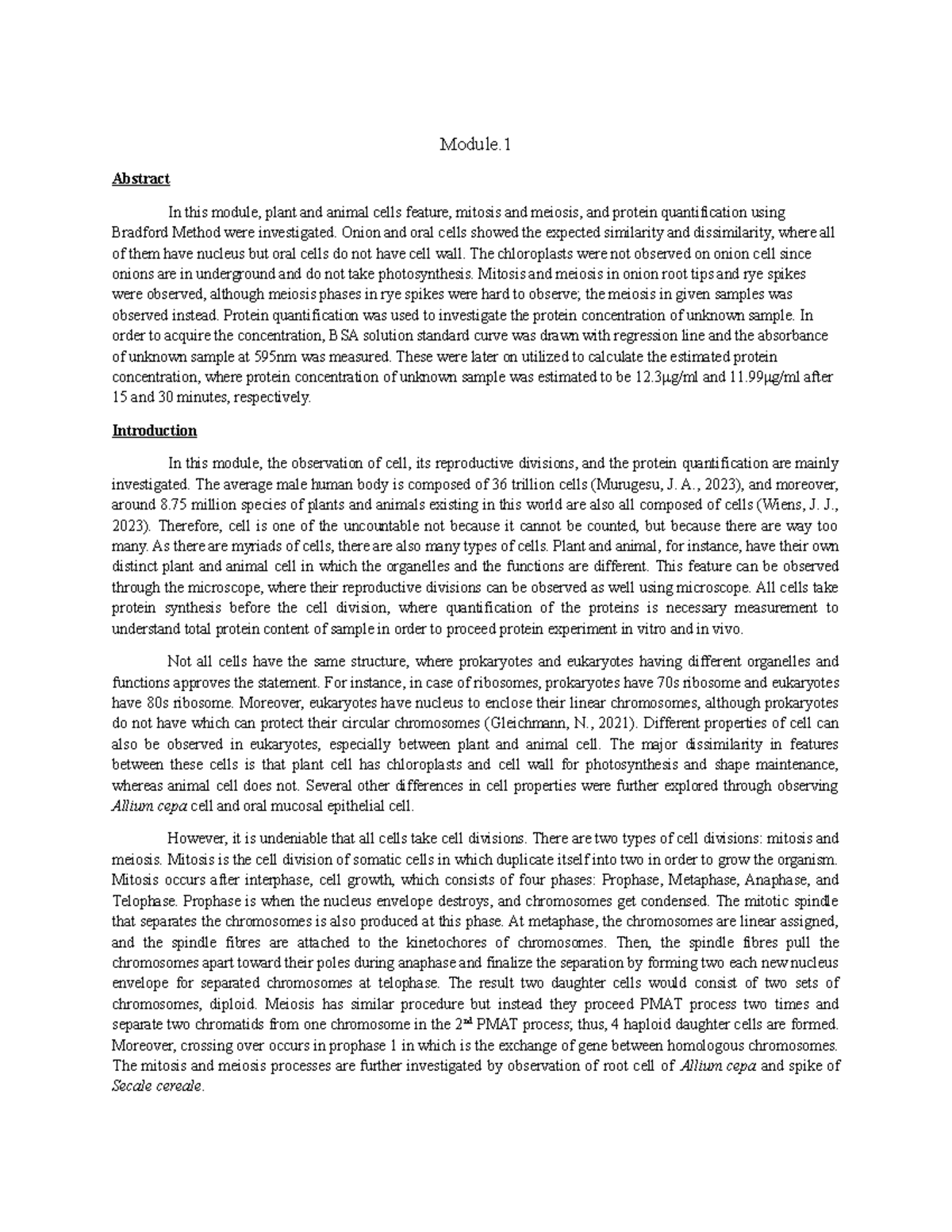 Module 1 - 2022 - Module. Abstract In this module, plant and animal ...