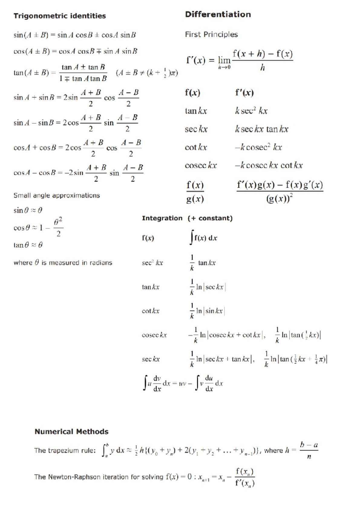 Maths equation booklet condensed pure - Studocu