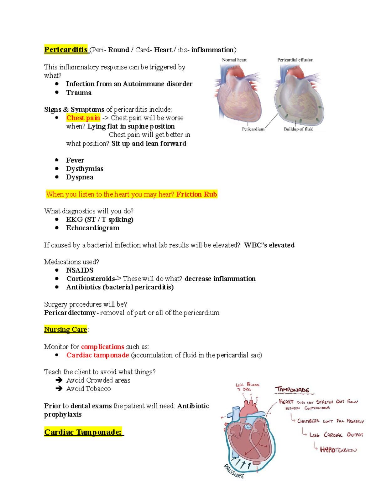 Med Search ATI Notes - Pericarditis (Peri- Round / Card- Heart / itis ...