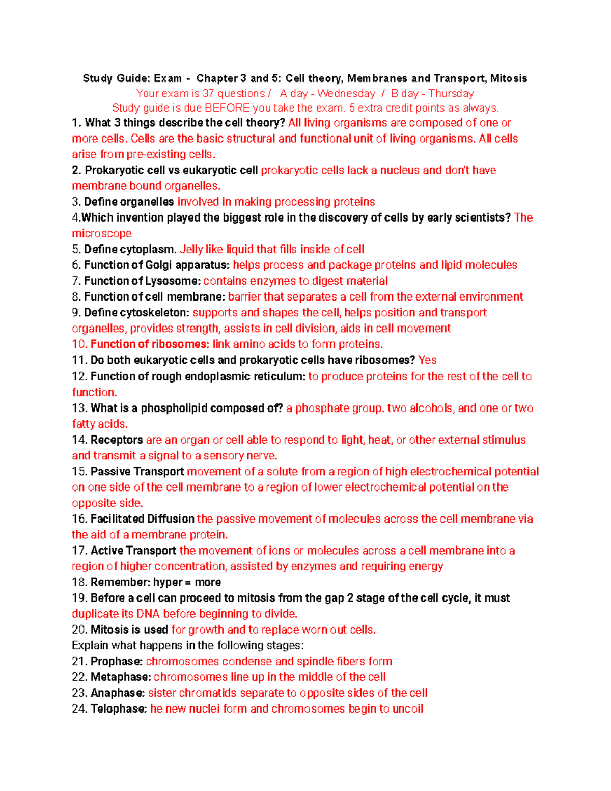 Bio Study Guide Exam3 5 - Study Guide: Exam - Chapter 3 and 5: Cell ...