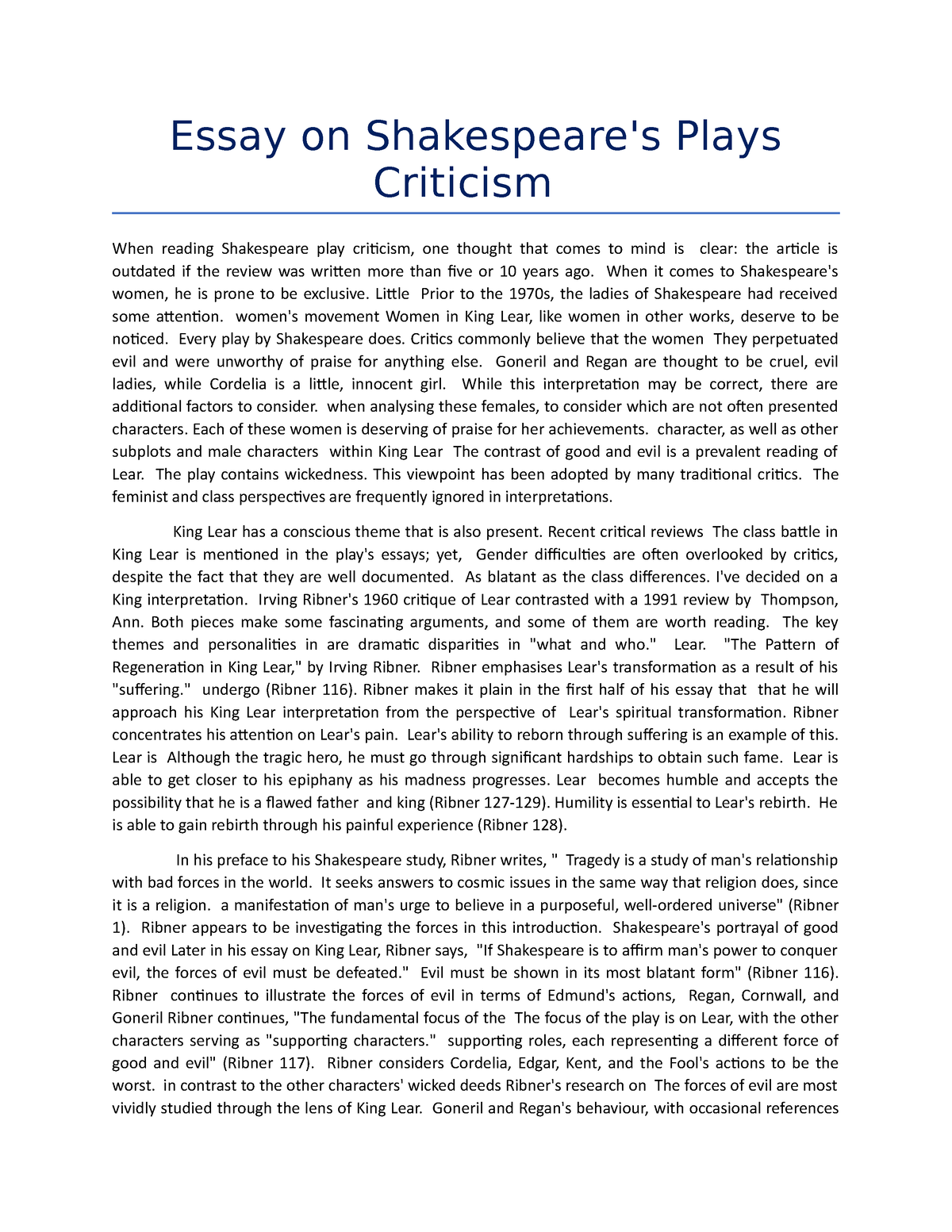 essay on shakespeare plays