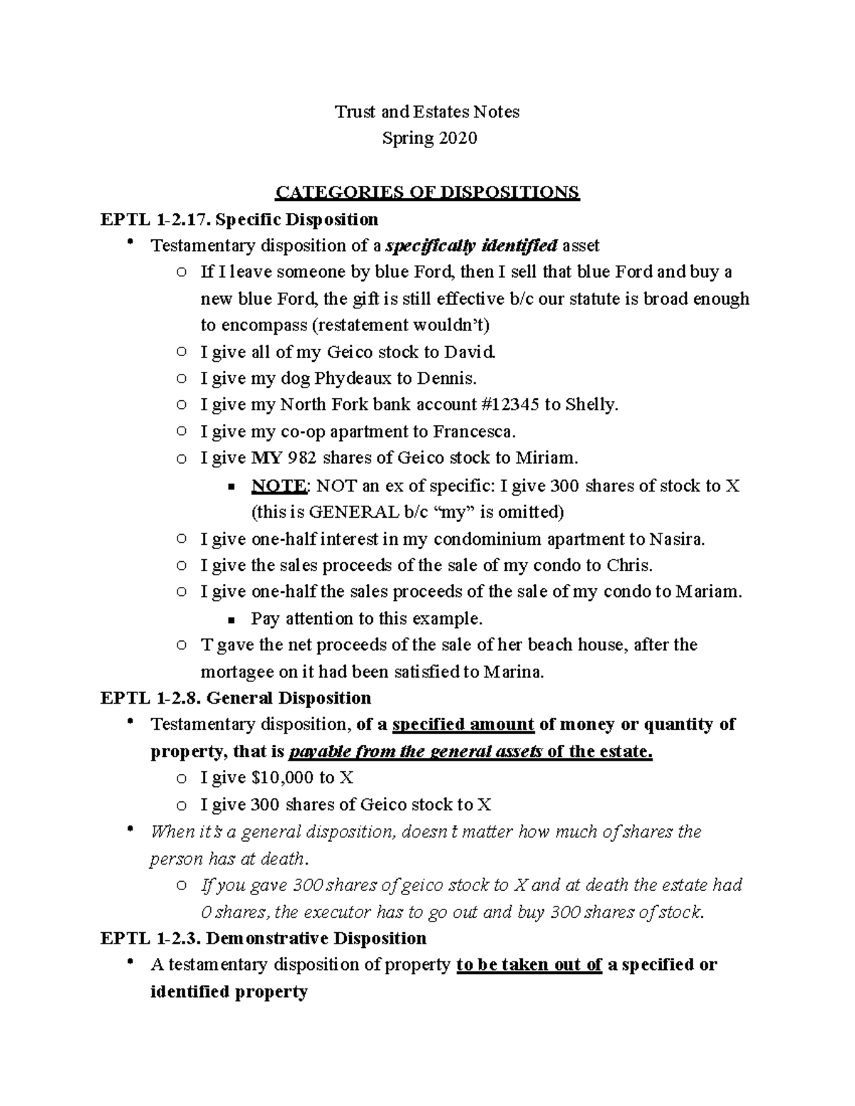 Categories OF Dispositions - Trust and Estates Notes Spring 2020 ...