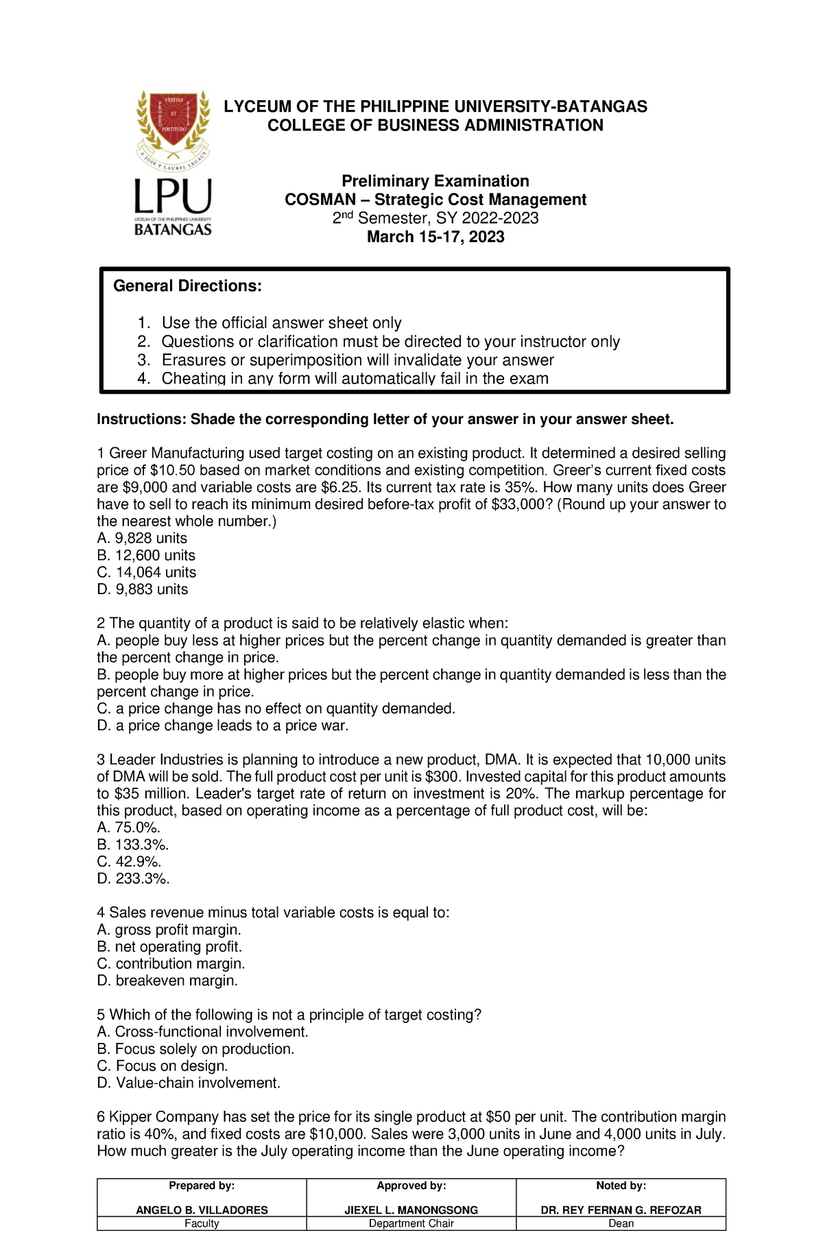 Cos Man-Prelims - Cosman - Prepared By: ANGELO B. VILLADORES Approved ...