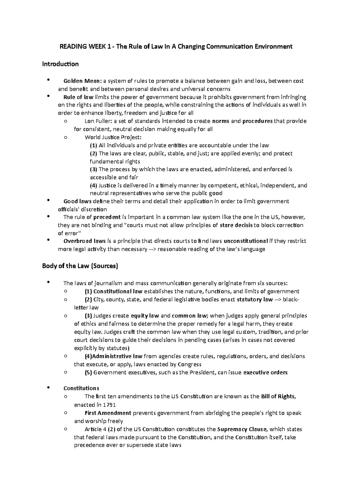 Communication-Law-notes - READING WEEK 1 - The Rule of Law In A ...