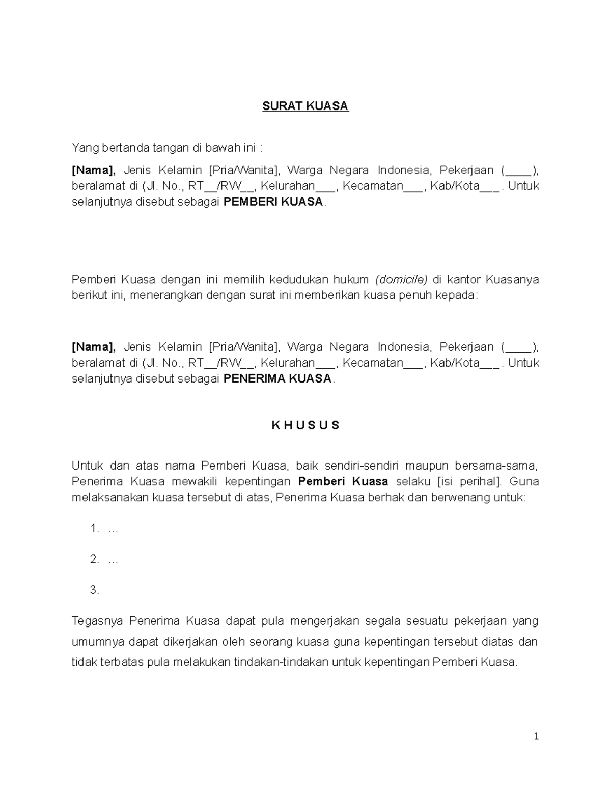 (Draft)-Surat Kuasa - this is a sample power of attorney draft for any ...