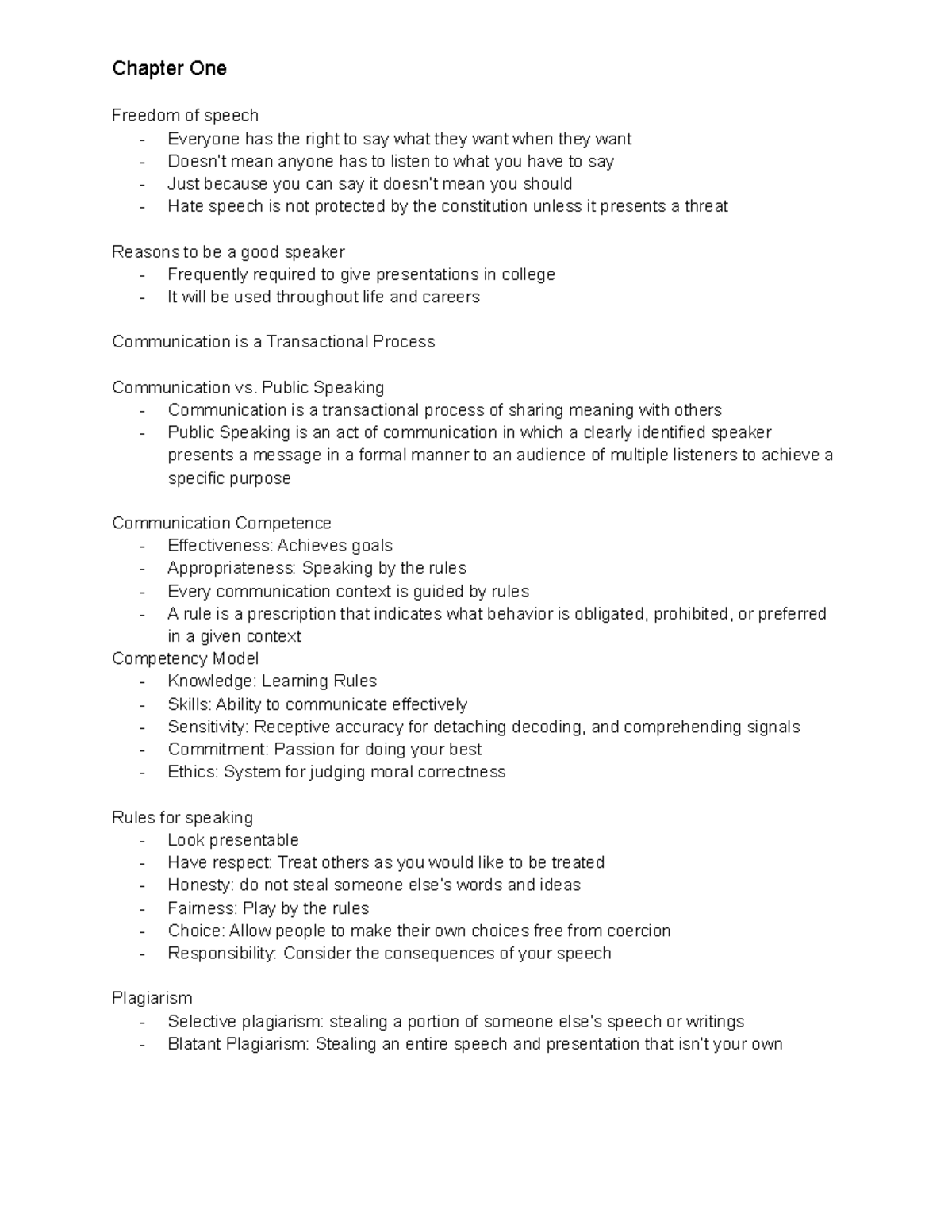 Public Speaking Notes: Chapters 1 - 3 - Chapter One Freedom of speech ...