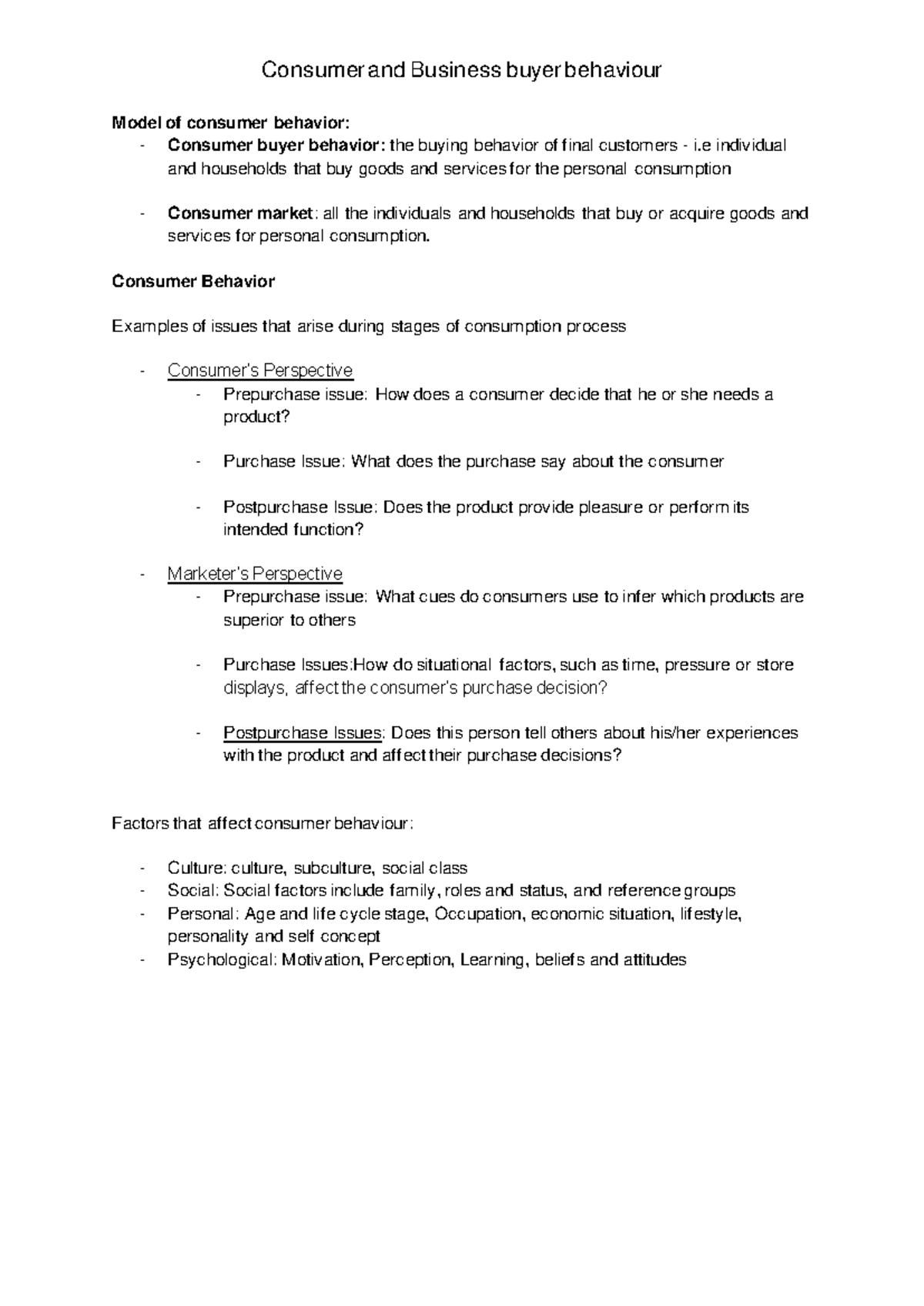 Intro to Marketing Chapter 5 summary notes - Model of consumer behavior ...