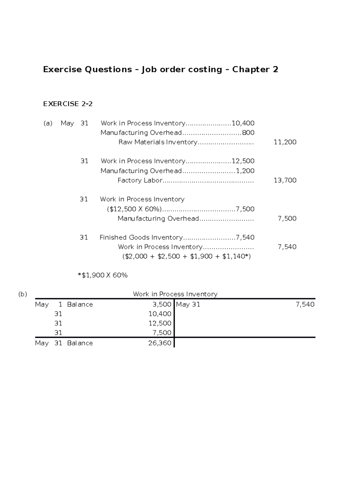 Exercise Questions - Chap 2 - Exercise Questions – Job Order Costing ...