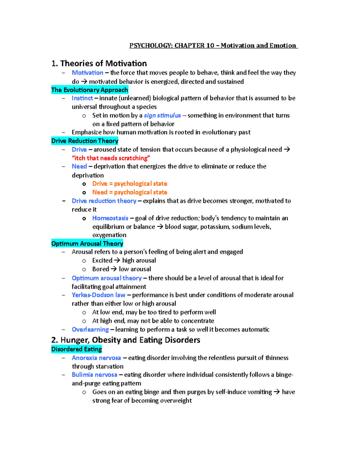 Chapter 10 Motivation And Emotion Study Guide Answers - Study Poster