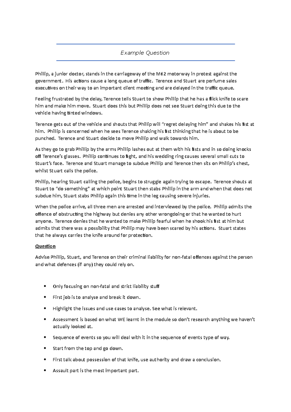 Example Question - Criminal Law - Example Question Phillip, a junior ...