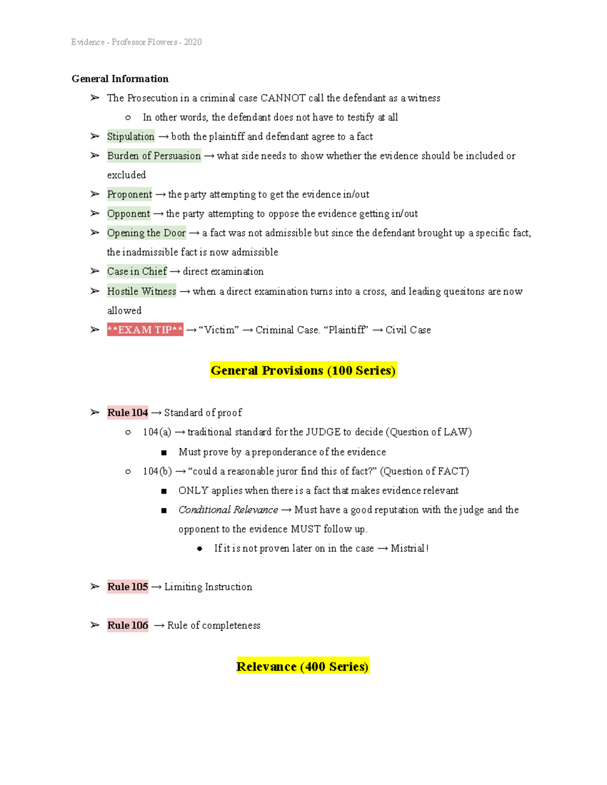 Final Evidence Outline - General Information The Prosecution in a ...
