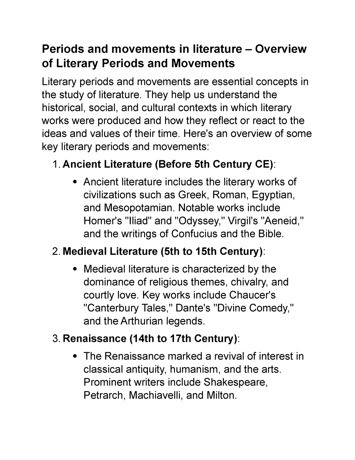 Overview - Periods N Movements - Periods And Movements In Literature ...