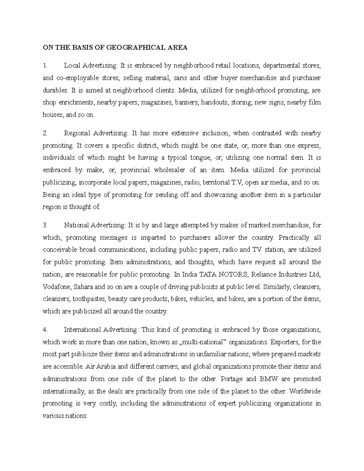 On The Basis of Geographical Area - ON THE BASIS OF GEOGRAPHICAL AREA ...