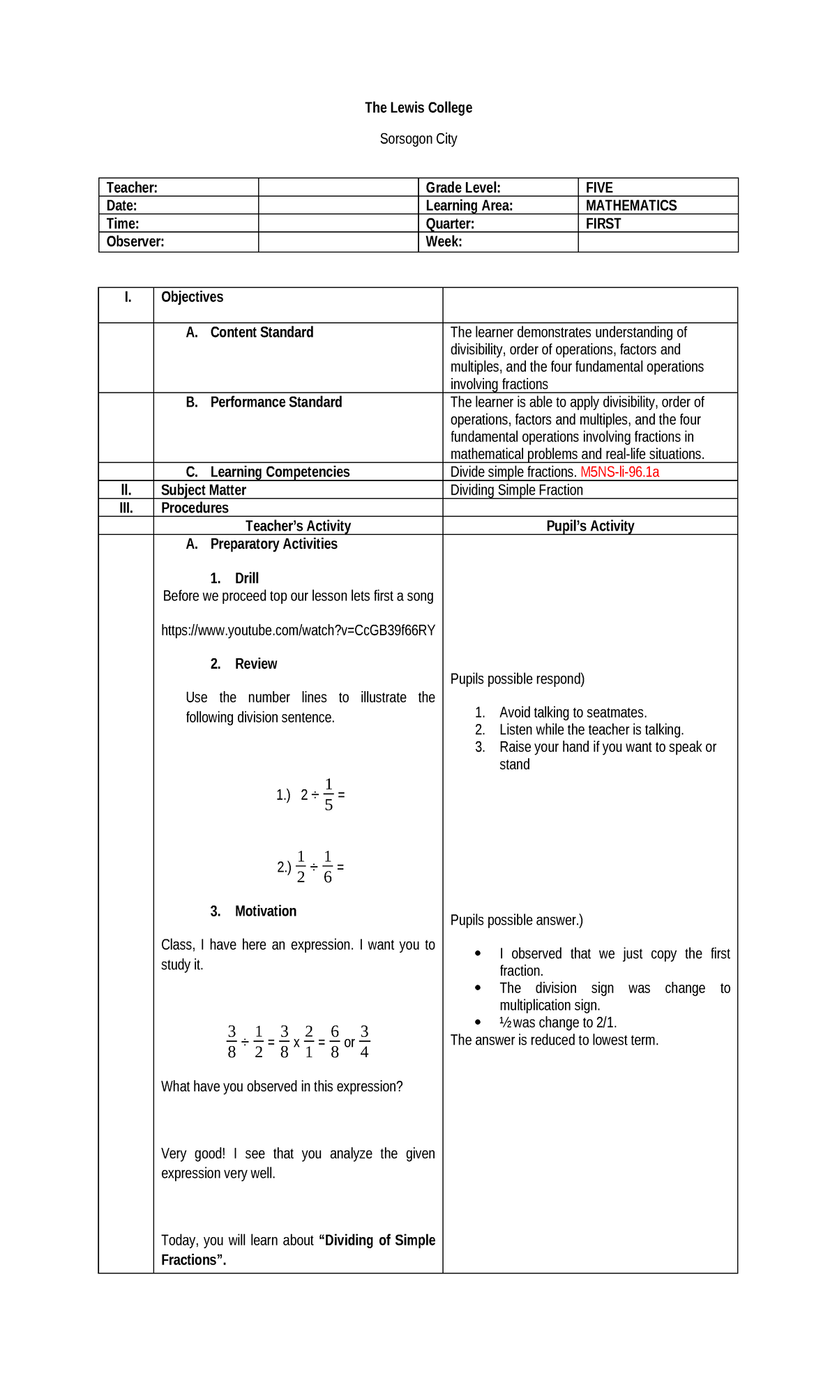 Final Lesson PLAN IN TTL - The Lewis College Sorsogon City Teacher ...