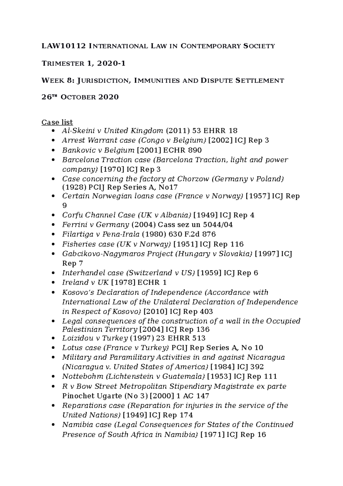 Week 8 - Notes for ILCS - LAW10112 INTERNATIONAL LAW IN CONTEMPORARY ...