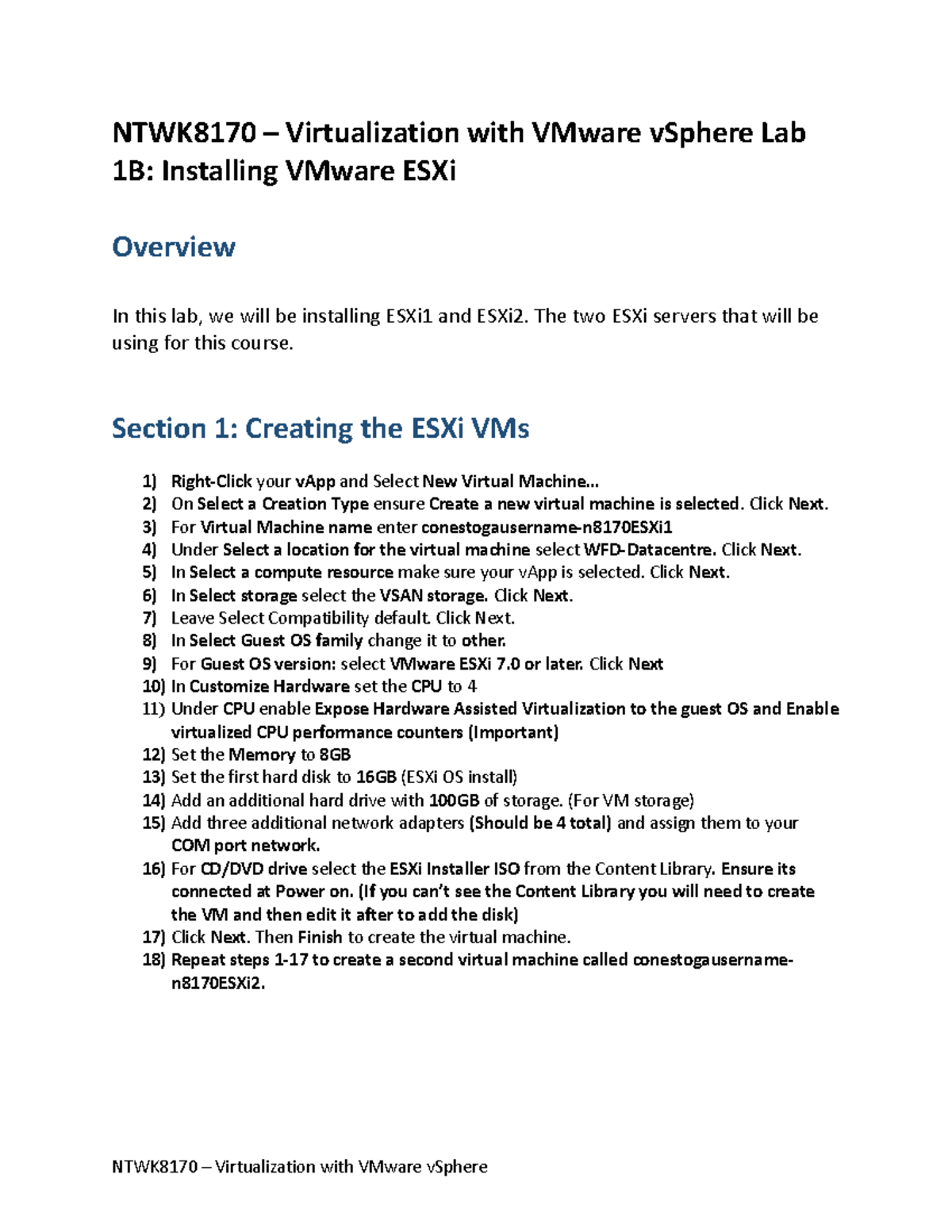 Lab1b Installing Esxi Ntwk8170 Virtualization With Vmware Vsphere