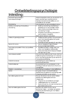 Ontwikkelings Psychologie - DEEL 1: Inleiding 1. Een Op De ...
