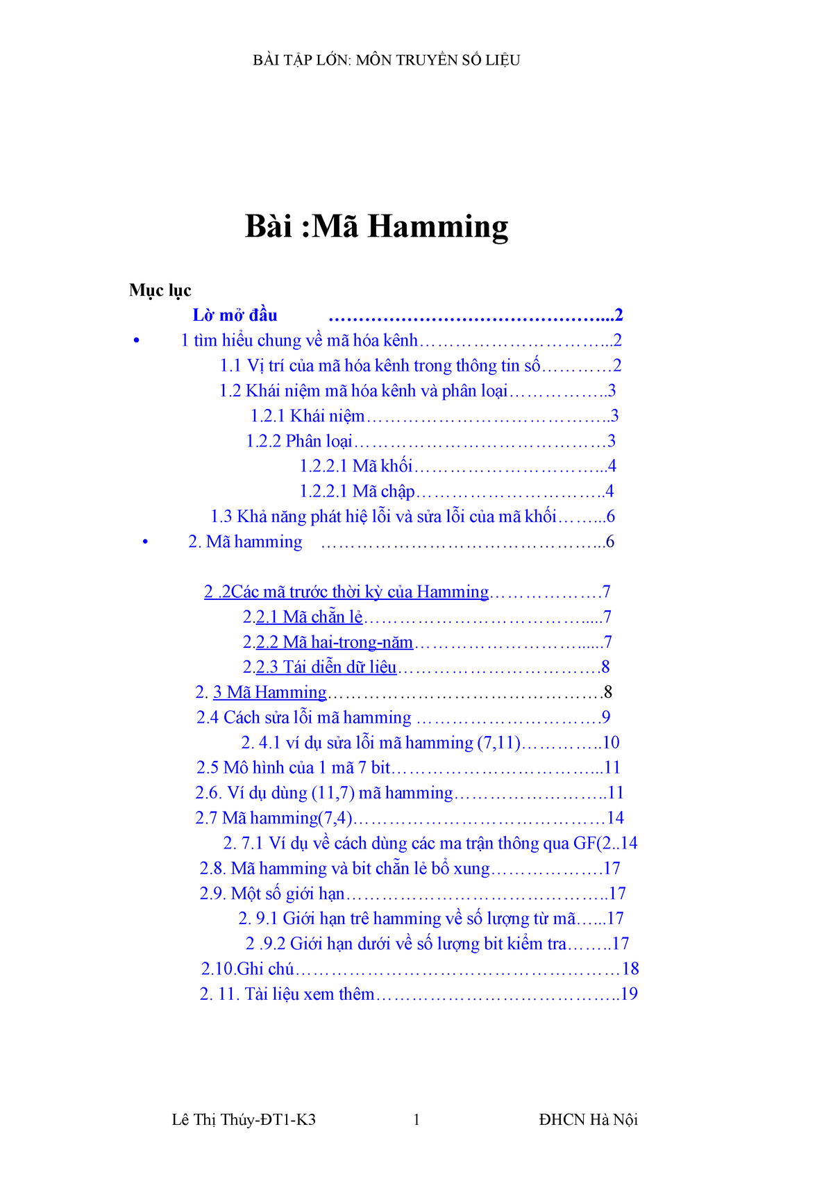 [123doc] - Ma-hamming - Ma Hamming - Bài :Mã Hamming ####### 1 Khái ...