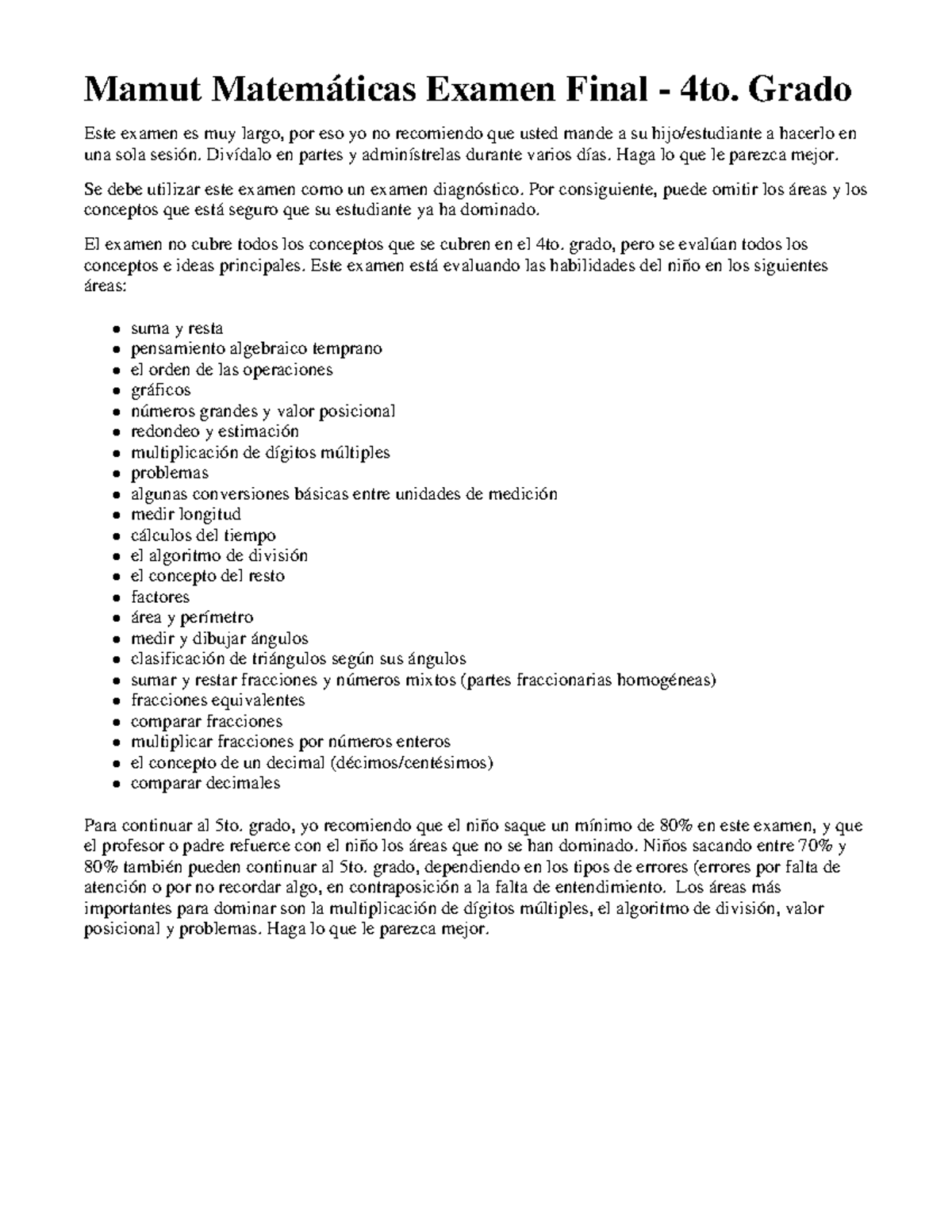 Mamut Matematicas Examen Final Grado 4 - Mamut Matemáticas Examen Final ...