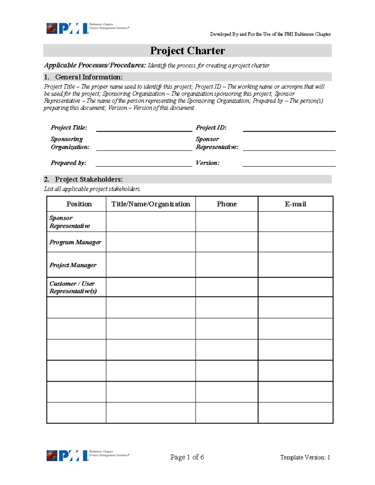 Project Charter Template - Project Charter Applicable Processes ...