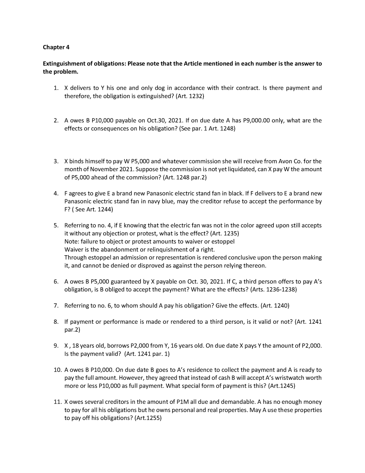 Chapter 4 - Extinguishment Of Obligations (Discussion) - Chapter 4 ...