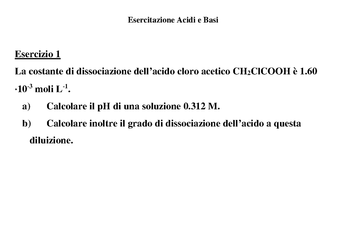 Esercitazione - Acidi E Basi 2017-18 - Esercitazione Acidi E Basi ...