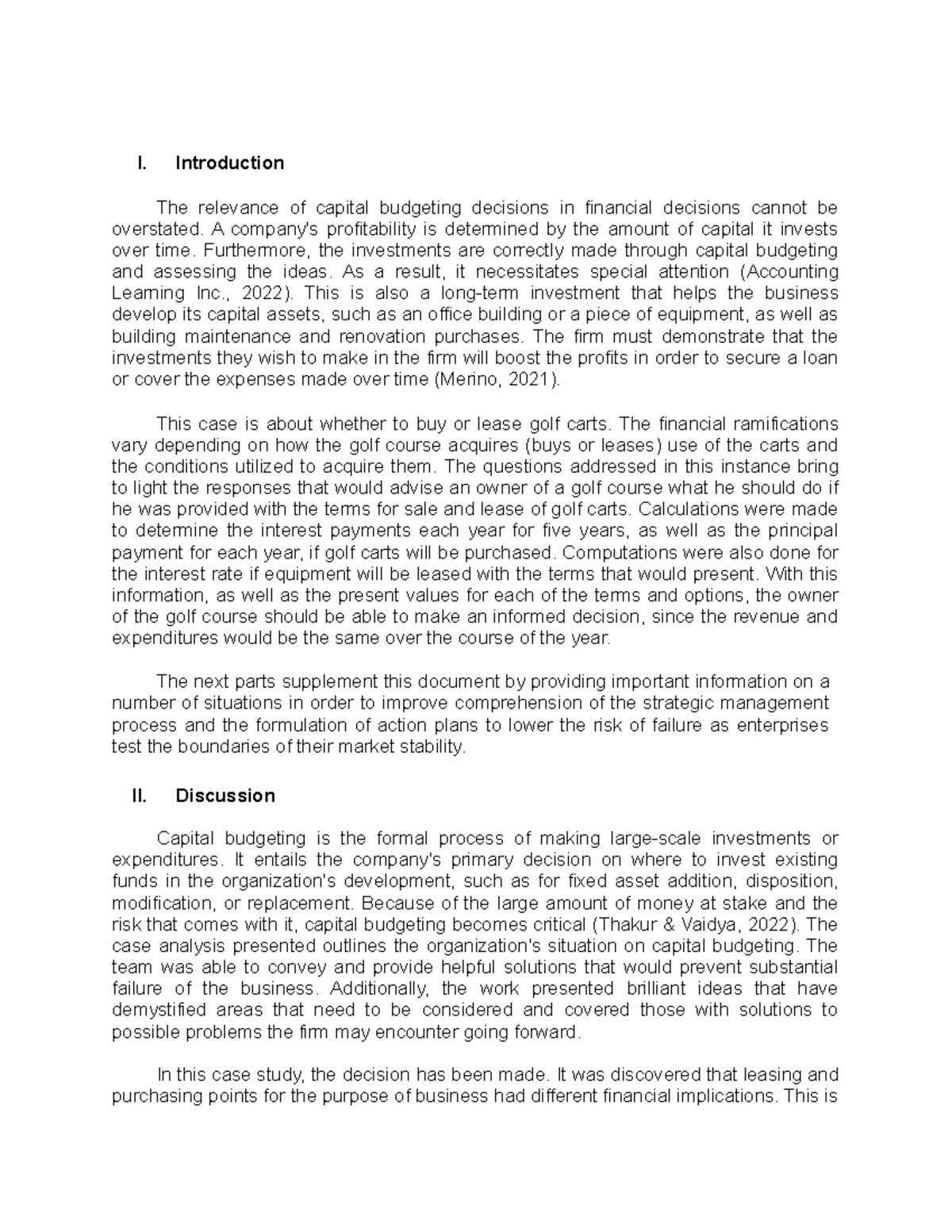 Upload 5 - Case Analysis - I. Introduction The Relevance Of Capital 