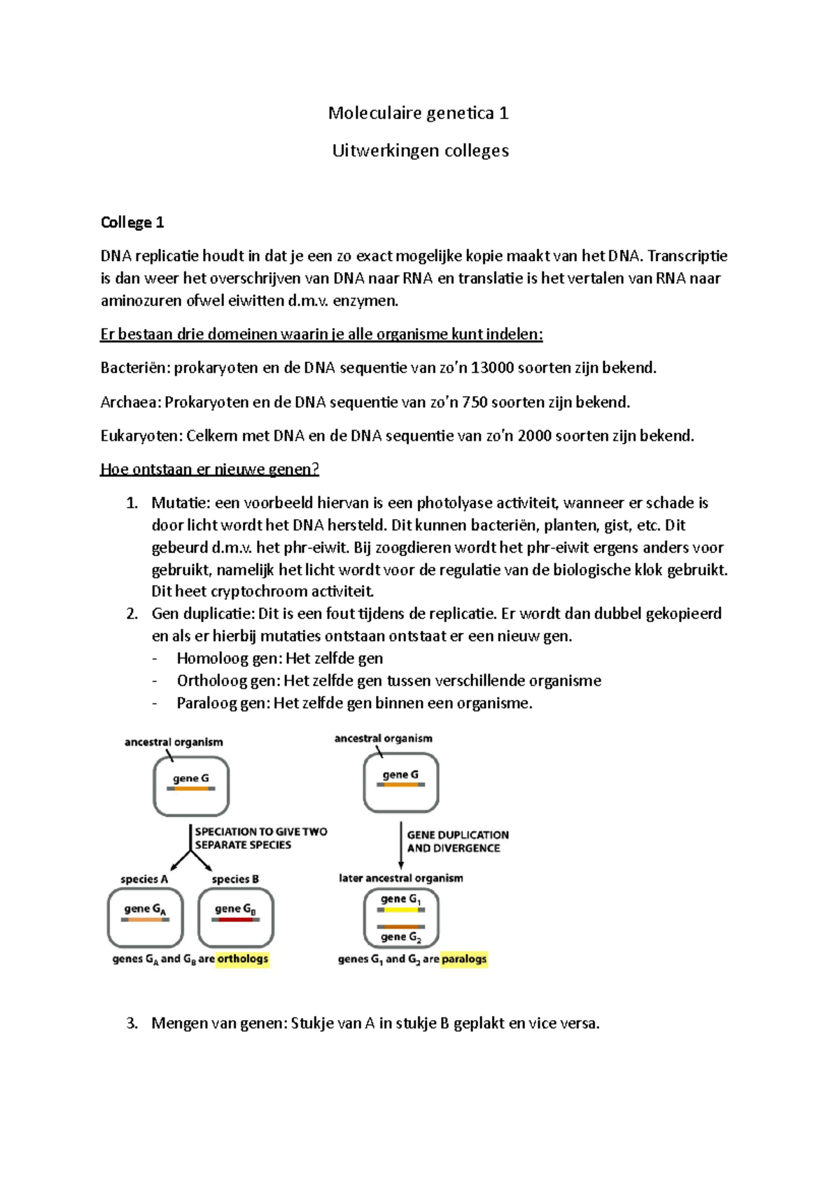 Moleculaire Genetica 1 College Aantekeningen - Moleculaire Genetica 1 ...