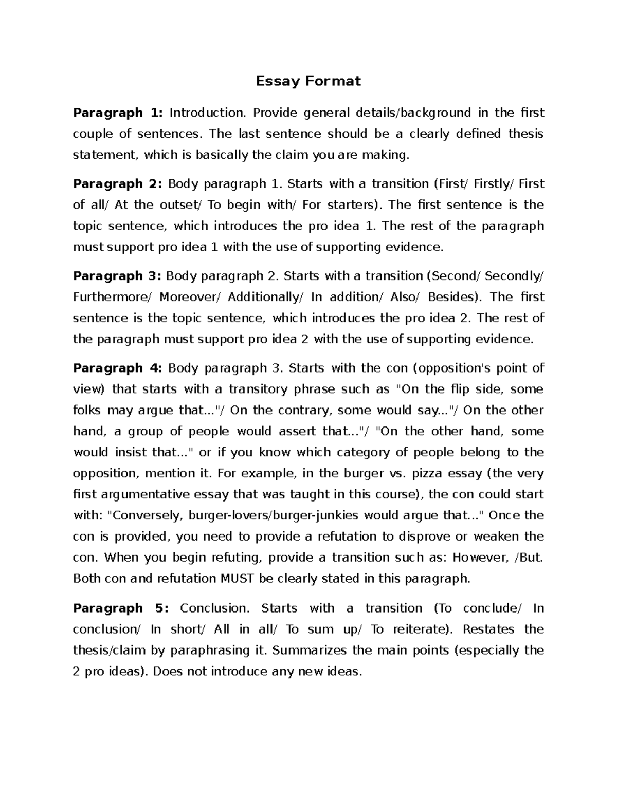 2 paragraph essay format