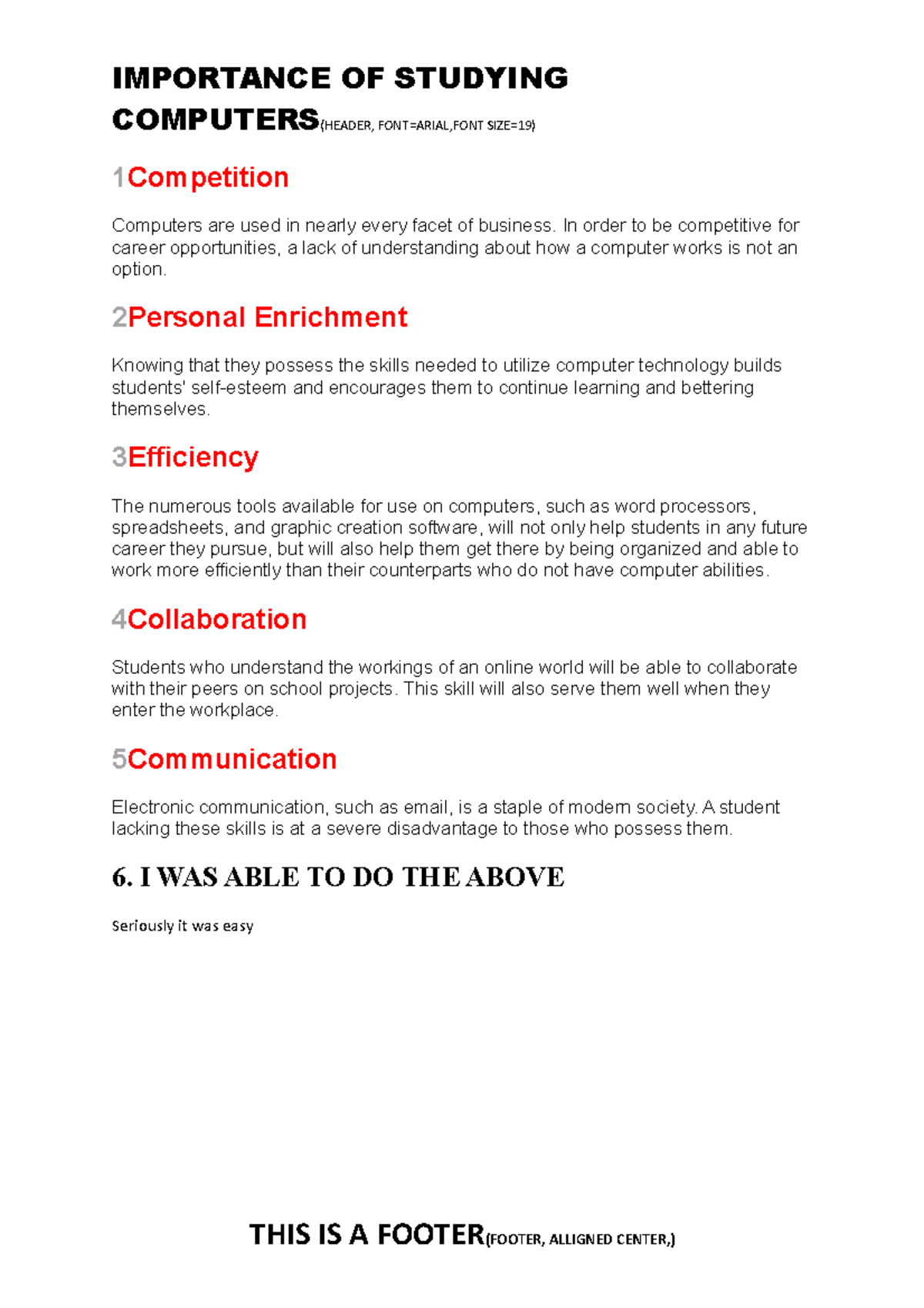 Assignment 1 - practicals - IMPORTANCE OF STUDYING COMPUTERS(HEADER ...