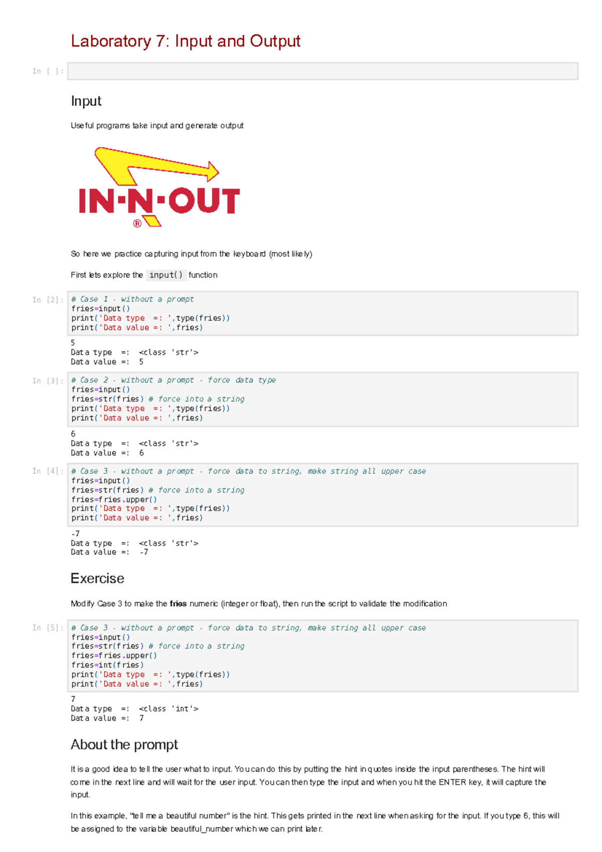 Lab 7: Input and Output - Laboratory 7: Input and Output Input Useful ...