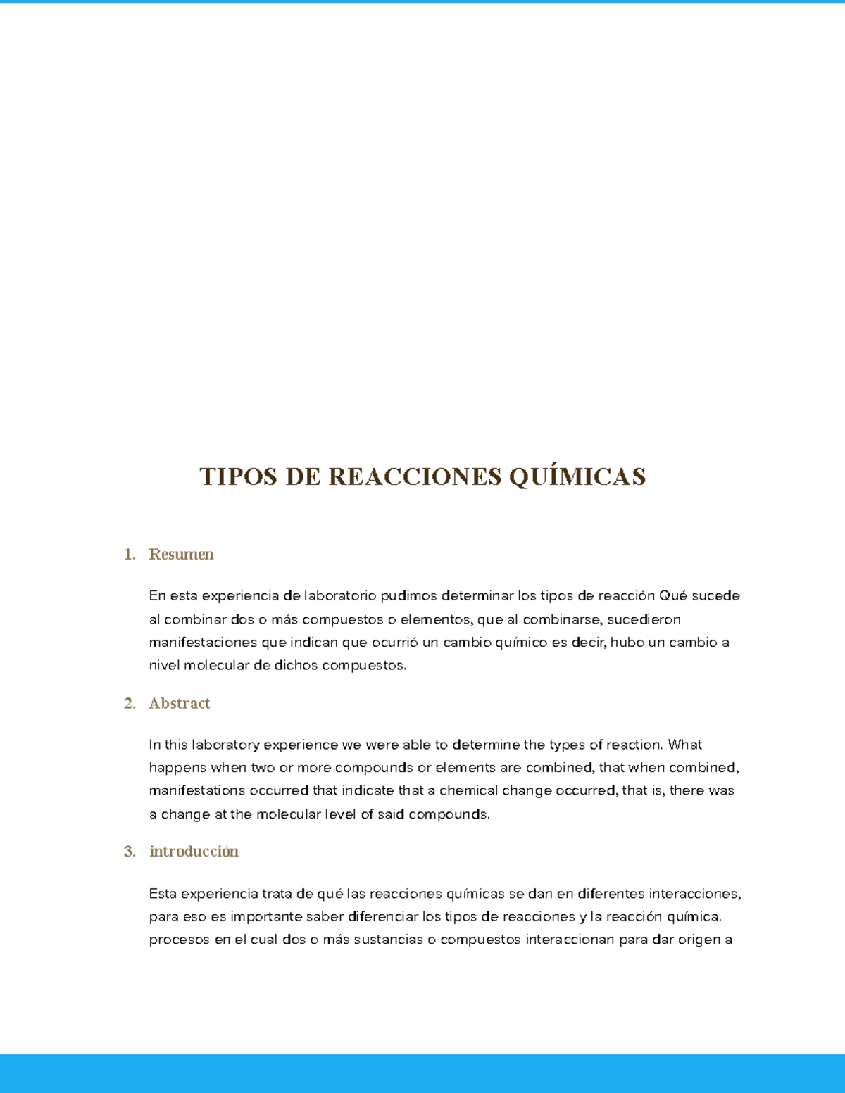 LAB. 5 - Tipos DE Reacciones Químicas - TIPOS DE REACCIONES QUÍMICAS 1 ...