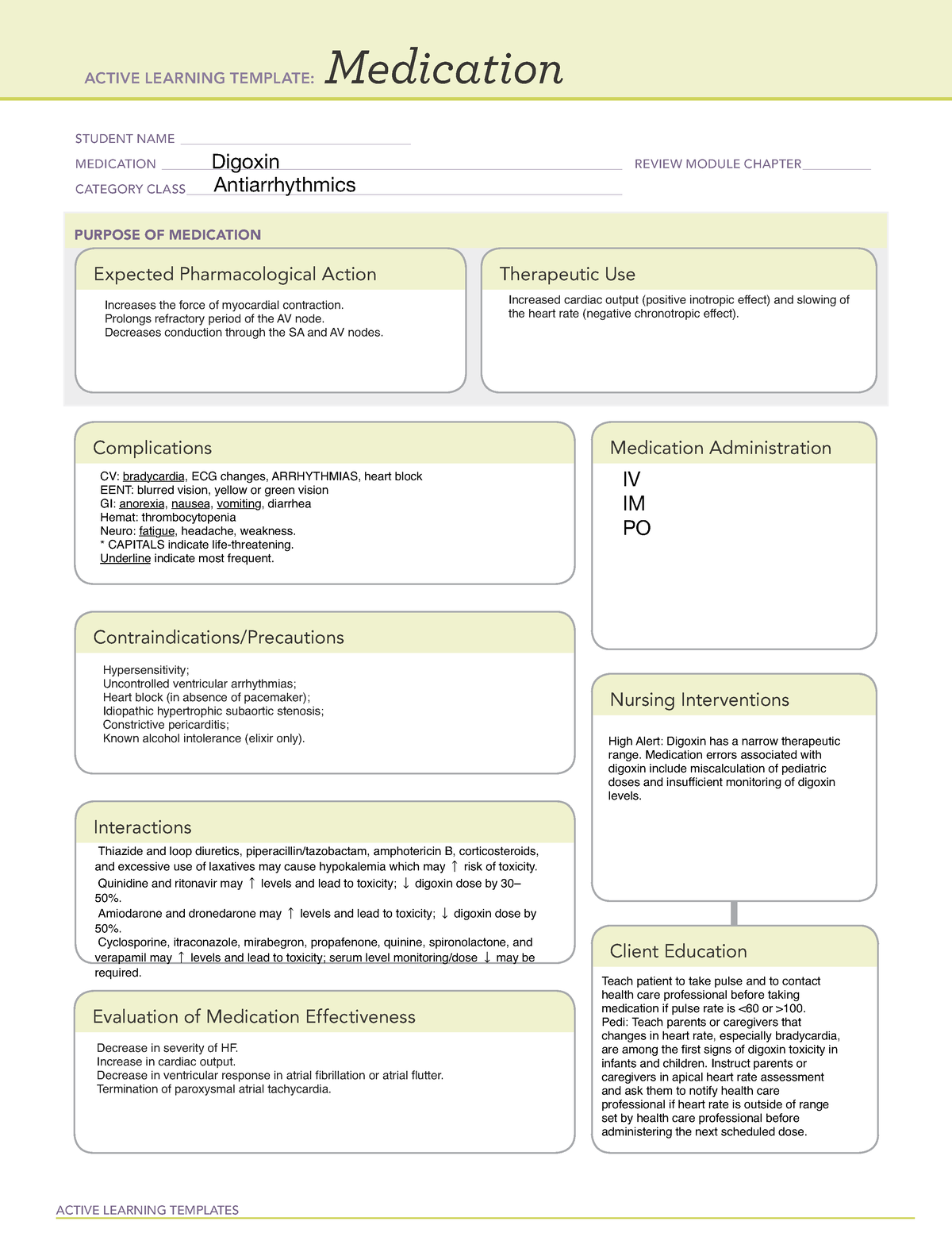 1 - Medication - ACTIVE LEARNING TEMPLATES Medication STUDENT NAME ...