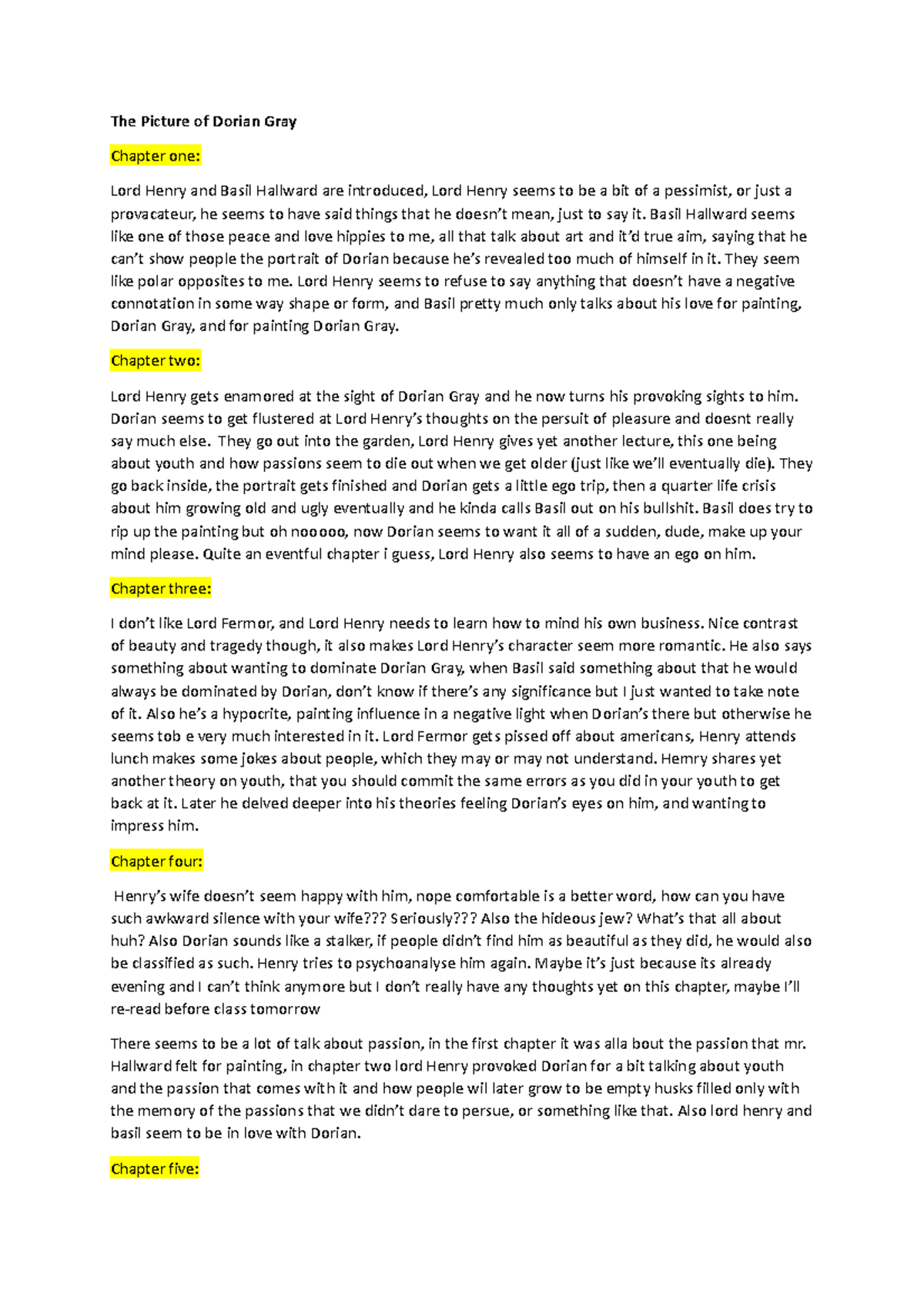 The Picture of Dorian Grayy The Picture of Dorian Gray Chapter one