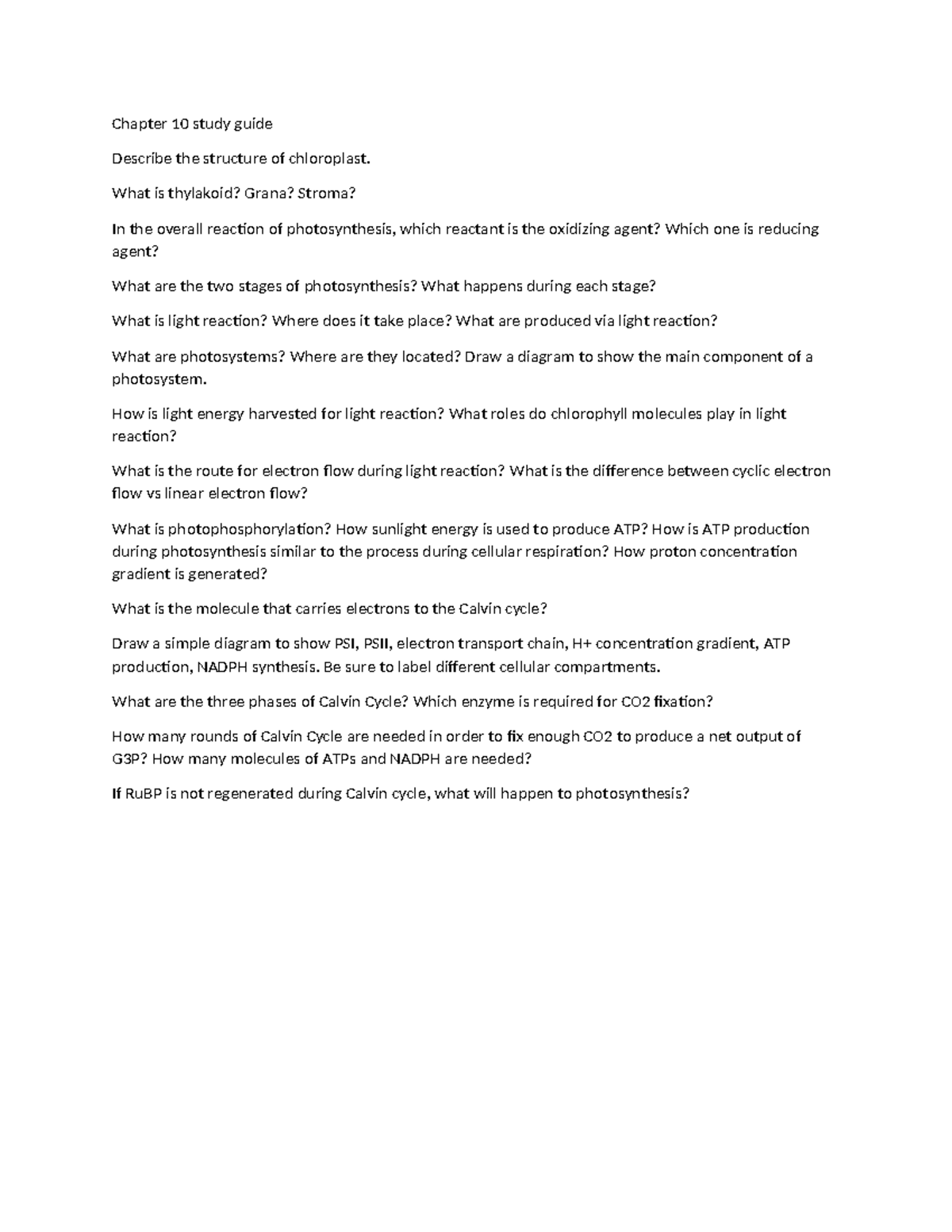 Study Guide 10 Spring 2020, Questions - Chapter 10 Study Guide Describe 