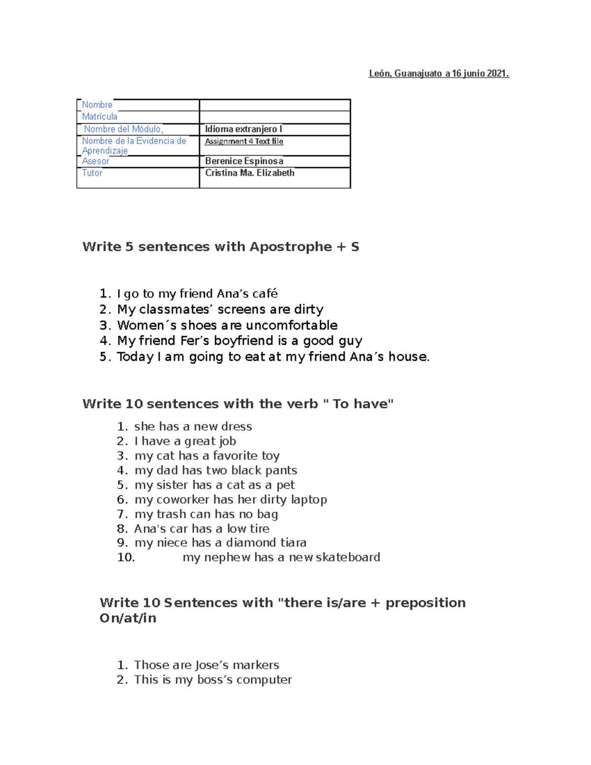 Assignment 4 Text file - trabajo inicial de modulo, para el ejercicio ...