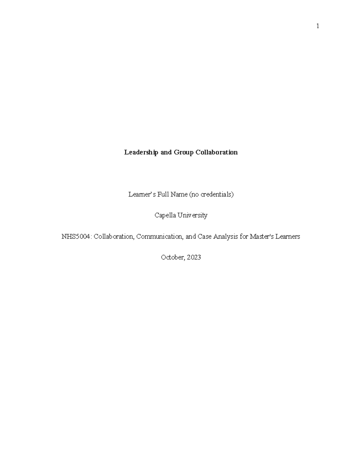 S2 Course assignment Leadership and Group Collaboration Learner’s