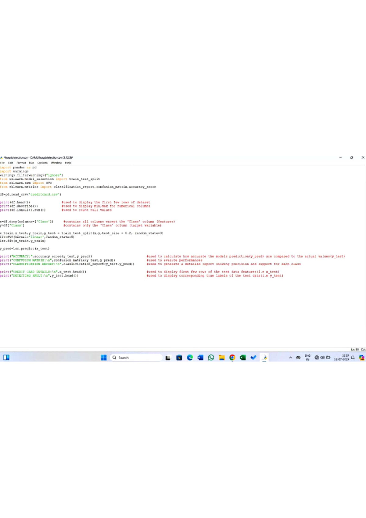 Fraud Detection - Python programming - A File Edit Format Run Options ...