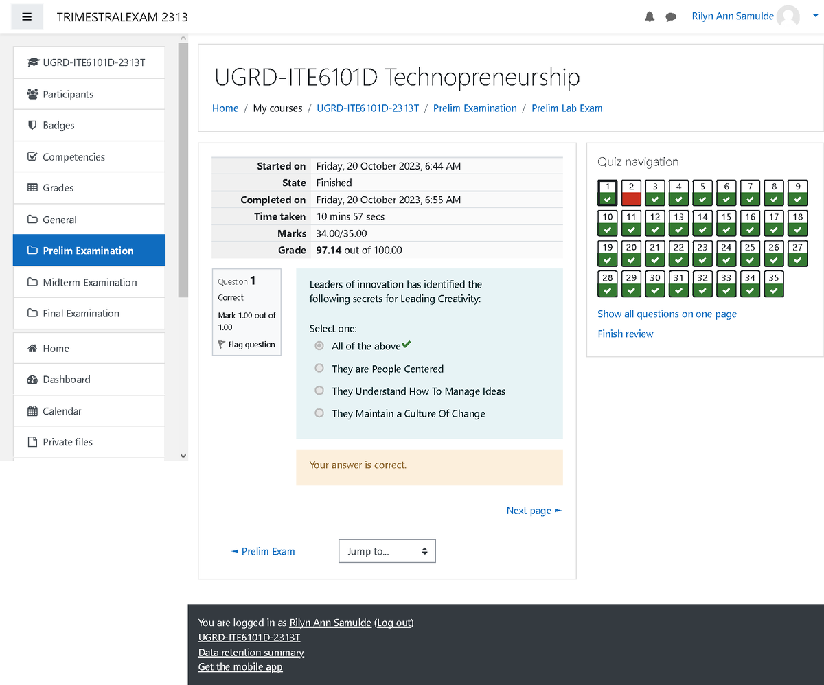 Prelim Lab Exam Attempt Review Technopreneurship - You Are Logged In As ...