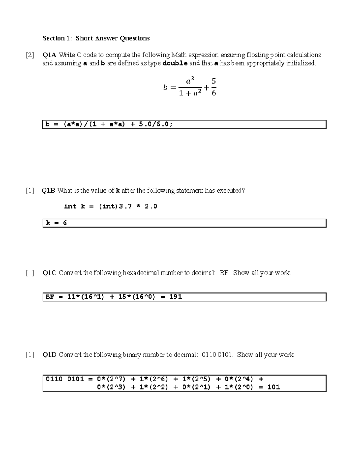 17W2 APSC160 Midterm 1 Solution - Section 1: Short Answer Questions [2 ...
