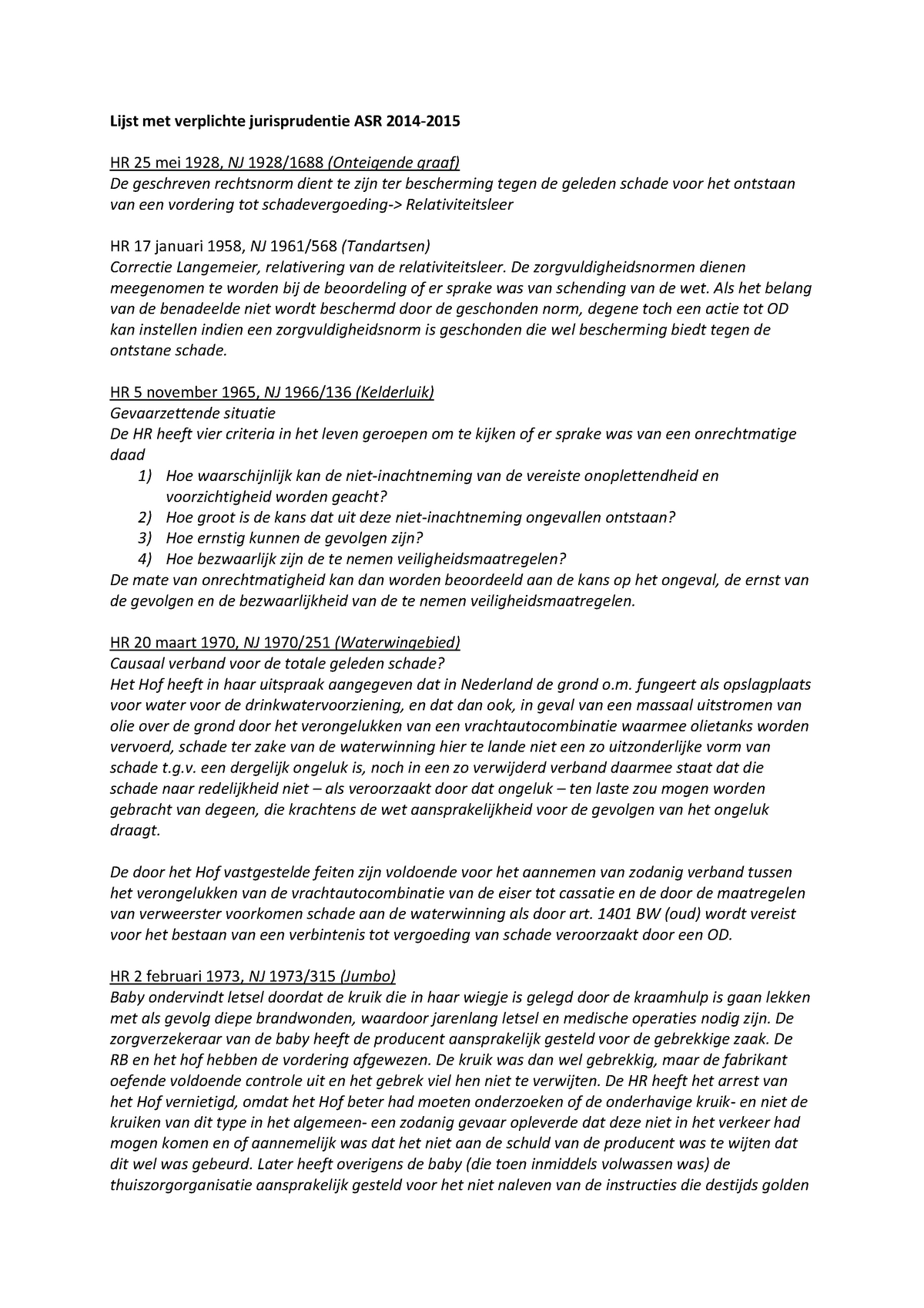 Arresten - Verplichte Jurisprudentie 2014-2015 ASR - Lijst Met ...