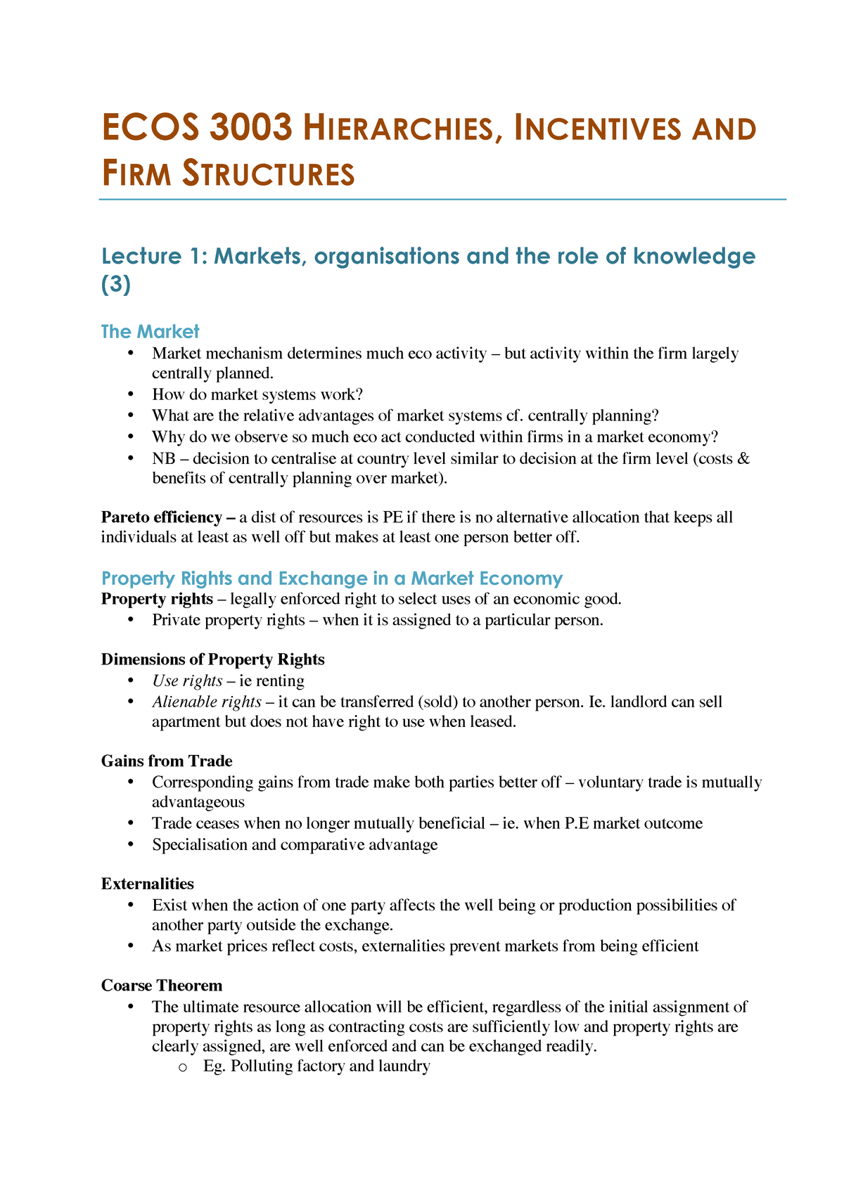 Ecos 3003 Hierarchies Incentives And Firm Structures Studocu