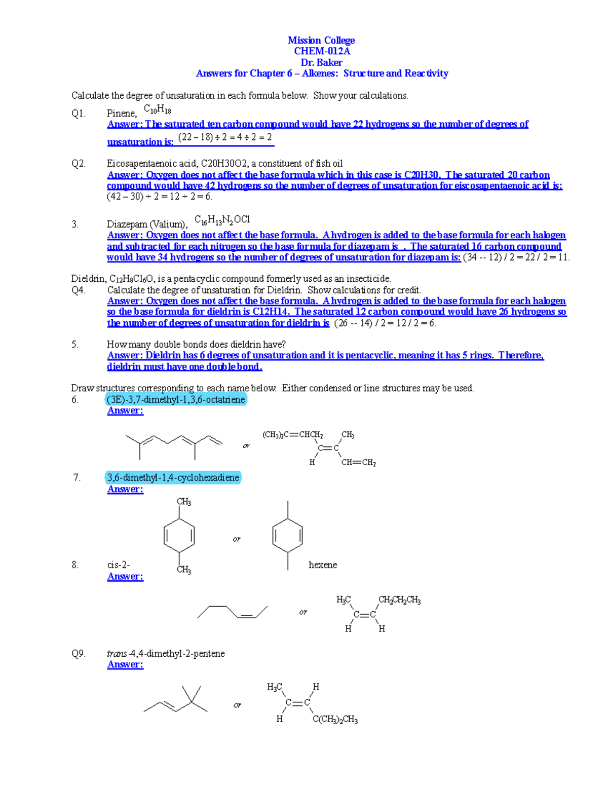 organic chemistry chapter 5 homework answers